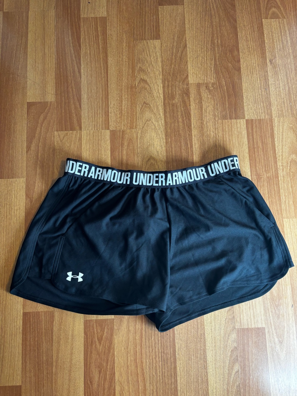 Under Armour Black Athletic Shorts with White Waistband Logo